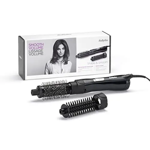 Produktbild: BaByliss Shape & Smooth Warmluftbürste – Leistungsstarke 800W Föhnbürste, 30mm & 20mm Aufsätze, Kaltluftfunktion, Schnelles Trocknen & Styling, ideal für kurzes Haar, Schwarz, AS82E
