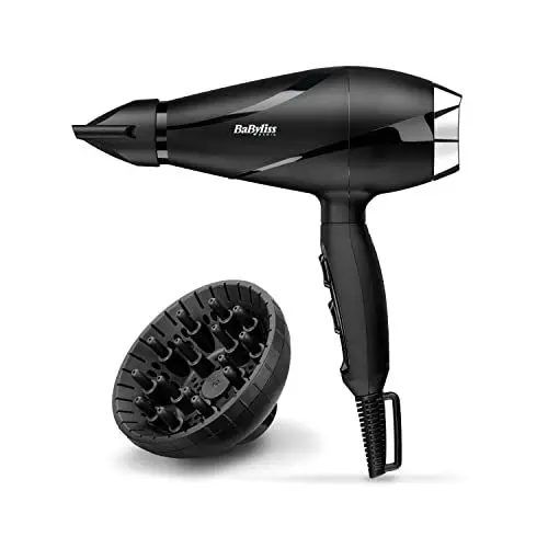Produktbild: BaByliss Shine Pro 2200 Haartrockner – 2200W, Ionen-Technologie, Anti-Frizz-Effekt, inklusive Diffusor & Düse, Hergestellt in Italien, Schwarz, 6713DE