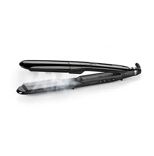 Produktbild: BaByliss Steam Straight Hair Glätteisen – Feuchtigkeitsspendendes System für weicheres Haar, Titan-Keramik-Platten für glattes Styling, 5 Temperatureinstellungen von 150°C bis 230°C, ST492E