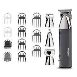 Produktbild: BaByliss Super-X Metal 15-in-1 Multi Trimmer mit 4 magnetischen Aufsätzen und Ladestation, Haarschneider, Trimmer, Rasierer und Nasenhaarschneider in einem, akkubetrieben, MT996E