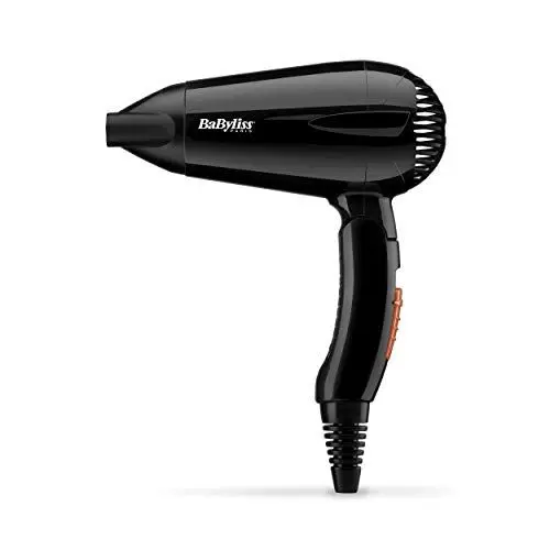 Produktbild: BaByliss Travel Folding Hair Dryer – Leichter und leistungsstarker 2000W Haartrockner, Universalspannung, weltweit einsetzbar, 2 Temperatur-/Geschwindigkeitsstufen, Schwarz/Orange, 5334U.