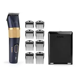 Produktbild: BaByliss Lithium Performance Haarschneider – Kabellose Profi-Leistung, 45 Längeneinstellungen (0,6–28 mm), Lithium-Akku, Dunkelblau/Gold, E986E.