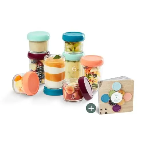 Produktbild: Babymoov Babybols aus Glas Behälter für Babynahrung - zum Aufbewahren und Einfrieren von Babybrei, 4x 220ml + 4x 100ml + Rezeptbuch