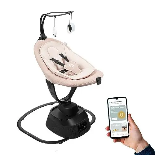 Produktbild: Babymoov elektrische Babyschaukel Swoon Evolution Connect Mocca - mit Smartphone App - Musikstreaming, Aufnahme und Abspielen von personalisierten Melodien - 360° rotierbarer Sitz