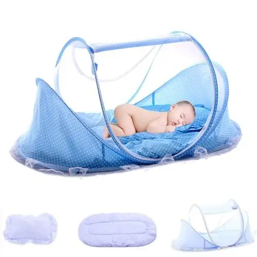 Produktbild: Baby-Moskitonetz-Bettzelt Kinder, Tragbar, Faltbar, Kinderbett, Stubenwagen, Moskitonetz, Polyester, Neugeborene, Schlafbett, Reisebett Bett, Kinderbett, (blaues
