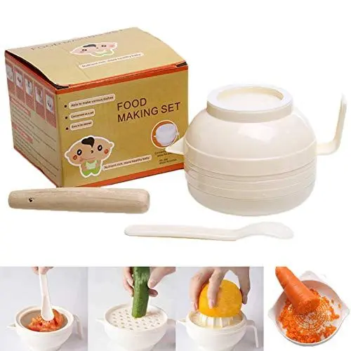 Produktbild: babynahrungszubereiter babybrei Baby Pürierset zum Stampfen und Pürieren von Essen Schlüssel Stampfer Frisches Essen Gemüse Obst Pürieren Brei Teller mit Saugnapf ür kleinereling Kleinkinder