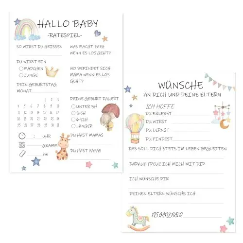 Produktbild: Babyparty Spiele Karten zum Ausfüllen, 40 Stk Babyshower Ratespiel Karten zum Ausfüllen, Baby Shower Party Spiele Karten, Gender Reveal Ratespiel Karten für Babyparty Mädchen Jungen Tippkarten