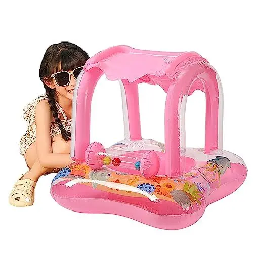 Produktbild: Baby-Pool-Schwimmer mit Baldachin,Aufblasbare Schwimmbad-Spielzeuge für Kleinkinder,Kleinkind-Pool-Schwimmer,Baby-Pool-Schwimmer,Kleinkind-Pool-Schwimmer für Baby 6-36 Monate Blau