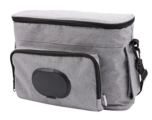 Produktbild: Babyruf Kinderwagen Organizer BO 300 | Kinderwagen Zubehör | Wickeltasche | Babytasche | Windeltasche | Isolierte Flaschenhalter | Wasserabweisend | Praktische Innenaufteilung | 36x12x24cm | Grau