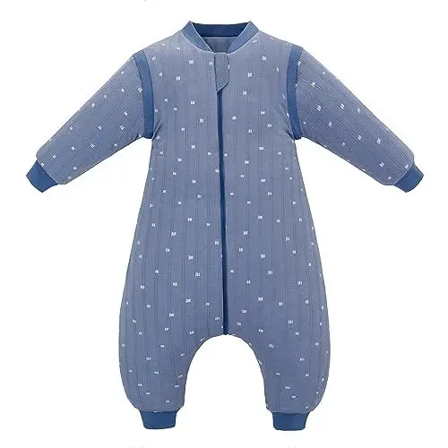 Produktbild: Baby-Schlafsack mit Beinen, 2,5 TOG, tragbare Kinderdecke mit abnehmbaren langen Ärmeln, Unisex, 100% Baumwolle, Winter-Kleinkind-Schlafsack für Kleinkinder