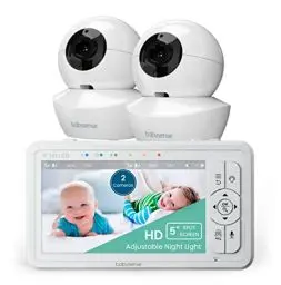 Produktbild: Babysense Babyphone HD 5 Zoll mit 2 Kameras, Video Babyphone ohne WLAN, Nachtlicht, Wiegenlieder, 300m Reichweite, Zwei-Wege-Audio, 4-facher Zoom, 4000mAh Akku