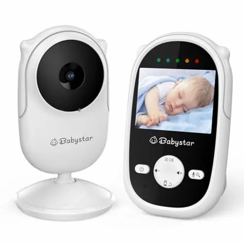 Produktbild: Babystar Babyphone mit Kamera und Nachtsicht, 2,4 GHz drahtloses Video-Babyphone mit wiederaufladbarem Akku, Zwei-Wege-Gespräch, 2,4-Zoll-HD-Bildschirm, ECO Modus, Fütterungserinnerung, 4 Schlaflieder