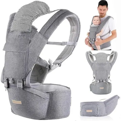 Produktbild: Babytrage Neugeborene ab Geburt: 9-in-1 Babytrage Ergonomische Kindertrage mit M-Sitz, verstellbarer Gürter, Atmungsaktiv, perfekt Baby Tragegurt für Reisen, Spaziergänge, geeignet für 3–36 Monate