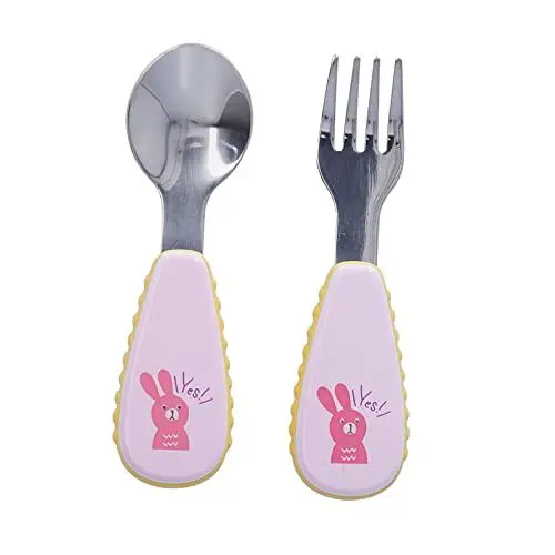 Produktbild: Baby-Utensilien, süße rutschfeste flammhemmende Kinderbesteck Löffel Gabel Set für Zuhause für die Küche(Rosa)