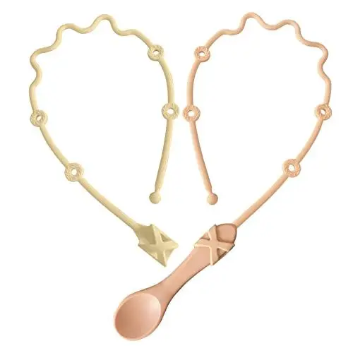 Produktbild: Baby-Utensilienhalter, Gurt, Hochstuhl-Zubehör, Fütterungshilfe, um den Löffel nah an der Hand und vom Boden fernzuhalten (Gedämpft und Aprikose)
