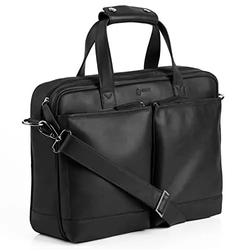 Produktbild: BACCINI große Laptoptasche echt Leder - 15.4 Zoll Laptop Business-Tasche Marco - Umhängetasche Aktentasche Herrentasche mit Laptop-Fach - Ledertasche Herren schwarz handgefertigt