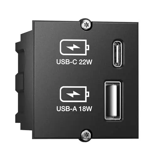 Produktbild: Bachmann Keystone Modul USB Doppelcharger 1xUSB-A, 1xUSB-C max. 22W, 917227, schwarz