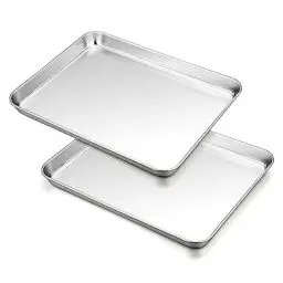Produktbild: Backblech 2er Set, TEAMFAR Edelstahl Rechteckigies Kuchenblech Backform für Backen Kochen Servieren, 26,5 x 20,5 x 2,5 cm, Gesund & Leicht zu Reinigen, Spülmaschinenfest