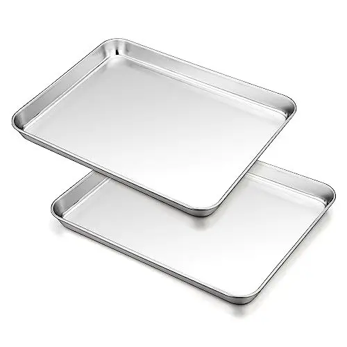 Produktbild: Backblech 2er Set, TEAMFAR Edelstahl Rechteckigies Kuchenblech Backform für Backen Kochen Servieren, 26,5 x 20,5 x 2,5 cm, Gesund & Leicht zu Reinigen, Spülmaschinenfest