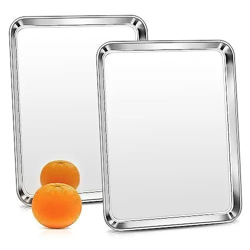 Produktbild: Backblech, HaWare Edelstahl Klein Kuchenblech Ofenblech 2er Set, Rechteckig Fettpfanne Backofen für Backen Braten Servieren, 26,5 x 20,5x2,5 cm, Ungiftig & Gesund, Langlebig & Spülmaschinenfest