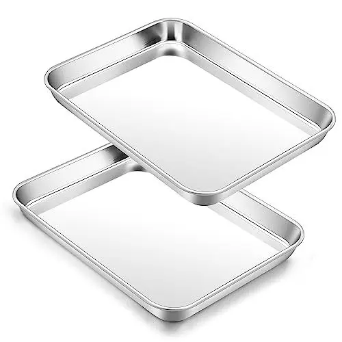 Produktbild: Backblech, HaWare Edelstahl Mini Kuchenblech Ofenblech, 2 Stück Rechteckig Fettpfanne Backofen für Backen Kochen Servieren, 23,7x17,7x2,5cm, Ungiftig & Gesund, Leicht zu Reinigen & Spülmaschinenfest