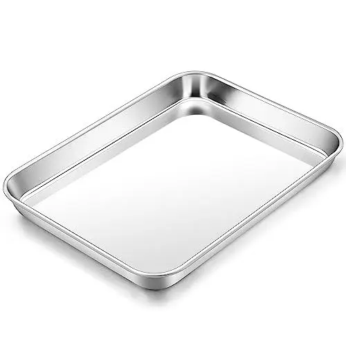 Produktbild: Backblech, HaWare Edelstahl Mini Kuchenblech Ofenblech, Rechteckig Fettpfanne Backofen für Backen Kochen Servieren, 23,7x17,7x2,5cm, Ungiftig & Gesund, Leicht zu Reinigen & Spülmaschinenfest