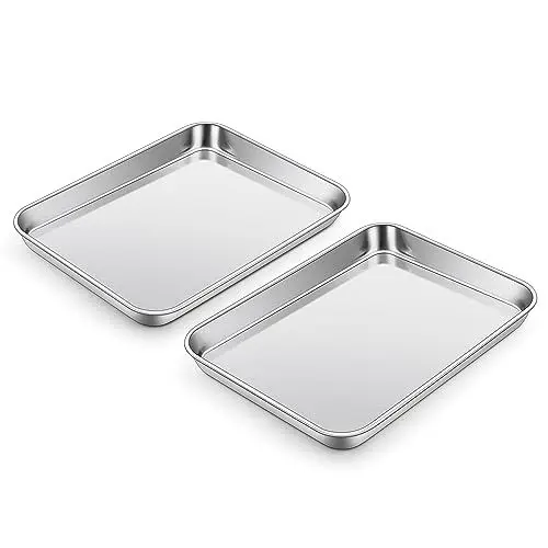 Produktbild: Backblech, Joyfair 2 Stück Edelstahl Klein Ofenblech Kuchenblech Set, Rechteckige Fettpfanne Backofen für Backen/Braten/Servieren, Gesund & Ungiftig, Spülmaschinenfest - 23,7 x 17,8 x 2,5cm
