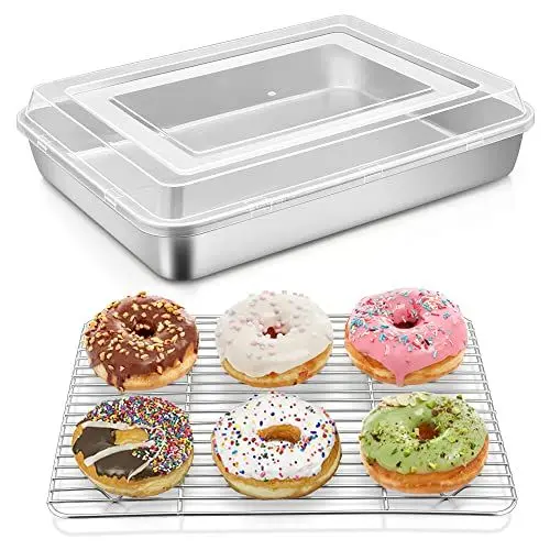 Produktbild: Backblech mit Deckel & Abkühlgitter, HaWare Edelstahl Auflaufform Fettpfanne Backofen Set, Tiefes Kuchenblech Ofenblech für Brownies/Lasagne/Kuchen/Gemüse, Gesund & Langlebig, Spülmaschinenfest