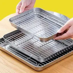 Produktbild: Backblech und Gestell Set, Edelstahl Chefkoch Backform Keksdose Toaster Backblech zum Kochen/Braten/Kühlen, 31 x 24 x 2,5cm