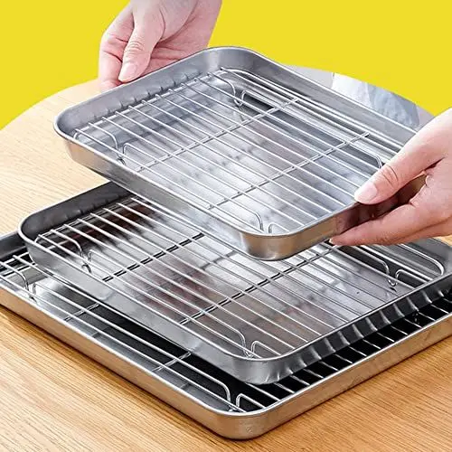 Produktbild: Backblech und Gestell Set, Edelstahl Chefkoch Backform Keksdose Toaster Backblech zum Kochen/Braten/Kühlen, 31 x 24 x 2,5cm