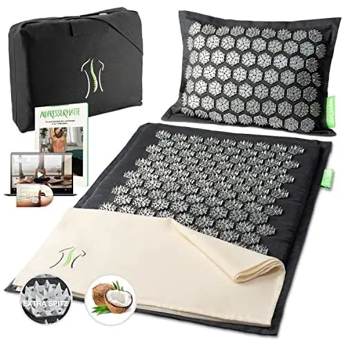 Produktbild: BACKLAXX ® Akupressurmatte mit Kissen für Fortgeschrittene (extreme Stimulation), Tuch und Tasche, Akupunktur Matte mit Stacheln zur Massage, Entspannung von Nacken und Schulter, Massagematte Rücken