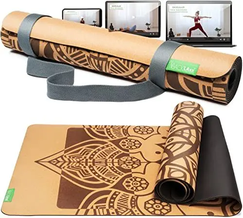 Produktbild: BACKLAXX ® Yogamatte Kork mit Naturkautschuk - FAZ Testsieger 06/2025 - Yoga Matte nachhaltig, schadstofffrei, Yogamatte rutschfest, Fitnessmatte mit Anti-Rutsch-Zonen inkl. Tragegurt, Turnmatte