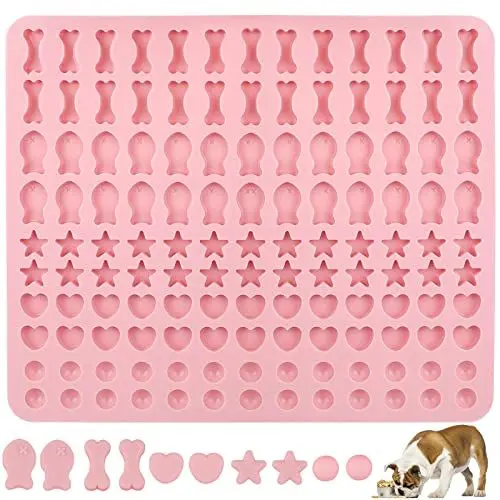 Produktbild: Backmatte Hundekekse, Silikon Backmatte Hundeleckerli 5 Formen in 1 BPA-Frei Backunterlage Backform für DIY Hundekekse und Leckerlis (130 Gitter, Halbkugel Fische Knochen Stern Herzform）