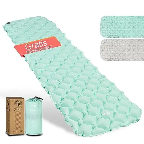 Produktbild: Backpacker's Journey Isomatte – Ultraleichte Luftmatratze mit kleinem Packmaß, ideal für Bikepacking, Camping & Outdoor – Aufblasbare Luftzellenmatte, leicht & kompakt (türkis)
