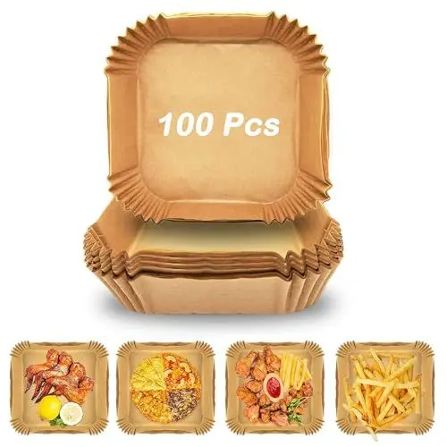 Produktbild: Backpapier Airfryer, 100 Stück 16CM Backpapier für Heißluftfritteuse, Wasserdicht und ölfest Antihaft-Einweg-Luftfritteusen Quadrat Pergamentpapier für 2-4,5L Heißluftfritteuse, Ofen und Grill