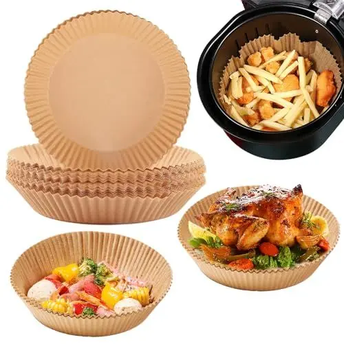 Produktbild: Backpapier für Heißluftfritteuse,100 Stück 20-24 cm Antihaft Wasserdicht Ölfest Einwegschalen Liner für Airfryer, Backofen, Mikrowelle,Dampfgarer