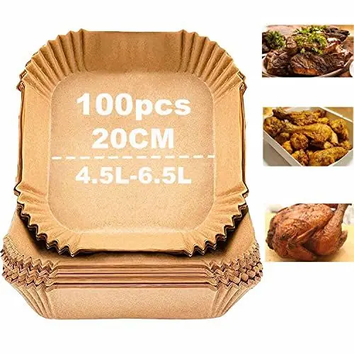 Produktbild: Backpapier für Heißluftfritteuse, 100 Stück 20cm Airfryer Backpapier Wasserdicht Ölfest Einwegschalen Luftfritteuse Pergamentpapier Liner für Heißluftfritteuse Ofen
