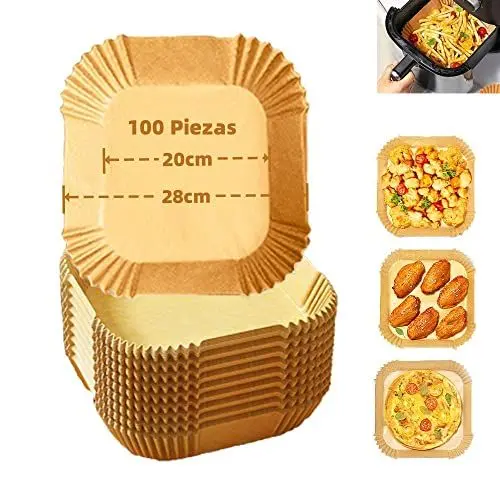 Produktbild: Backpapier für Heißluftfritteuse, Backpapier Airfryer, 100 Stück 20 cm Airfryer Zubehör Antihaft Wasserdicht Ölfest Einwegschalen Pergamentpapier Liner für 4-8L Bratpfanne Ofen Mikrowelle