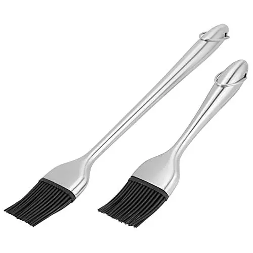 Produktbild: Hominas Edelstahl Grillpinsel, Silikonpinsel Mit Langem Stiel Silikon BBQ Backpinsel Hitzebeständiger für Backen Küche, 2 Stück
