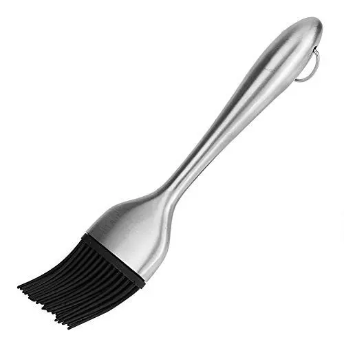 Produktbild: Backpinsel aus Silikon, hitzebeständig, zum Marinieren von Fleisch, Grill, Backpinsel, Griff aus Edelstahl, Silikonkopf zum Grillen, Ölpinsel, Grill-Bratwerkzeug (Gerader Griff 20 cm)