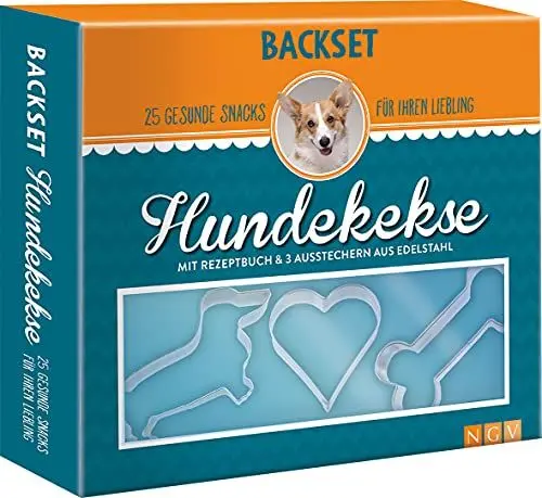 Produktbild: Backset Hundekekse. 25 gesunde Snacks für Ihren Liebling: Buch & 3 Ausstecher aus Edelstahl. Das perfekte Geschenk für alle Hundebesitzer