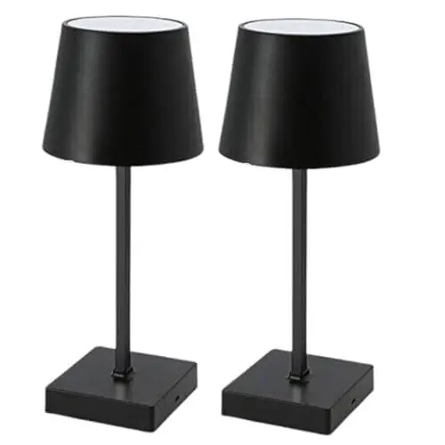 Produktbild: Bada Bing 2er Set LED Touch Tischleuchte schwaz mit Schirm - Deko Lampe tragbar - Warmweiß drei Helligkeitsstufen - Tischlampe Kabellos und wiederaufladbar inkl. USB Ladekabel - Haus Garten Akku