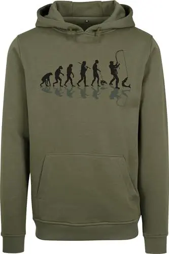 Produktbild: Baddery Geschenke für Männer : Pullover Angler Evolution - Kapuzenpullover für Herren - Angelkleidung Angel Zubehör (Olive L)
