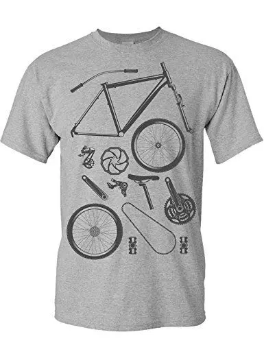 Produktbild: Baddery Fahrrad T-Shirt Herren : Bike Parts - Mountainbike Shirt (Heather Grey XXL)