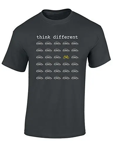 Produktbild: Baddery Fahrrad T-Shirt Herren : Think Different - E-Bike Rennrad Zubehör (Dark Grey S)