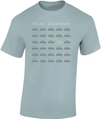 Produktbild: Baddery Fahrrad T-Shirt Herren : Think Different - E-Bike Rennrad Zubehör (Ice Blue S)