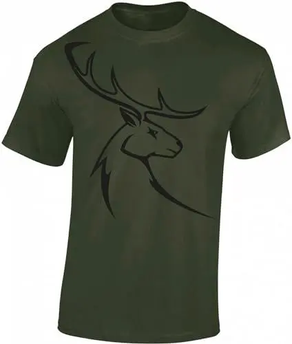 Produktbild: Baddery Jäger T-Shirt Männer - Hirschbock - Jagd Tshirt Herren - Geschenk Kleidung Zubehör (Army M)
