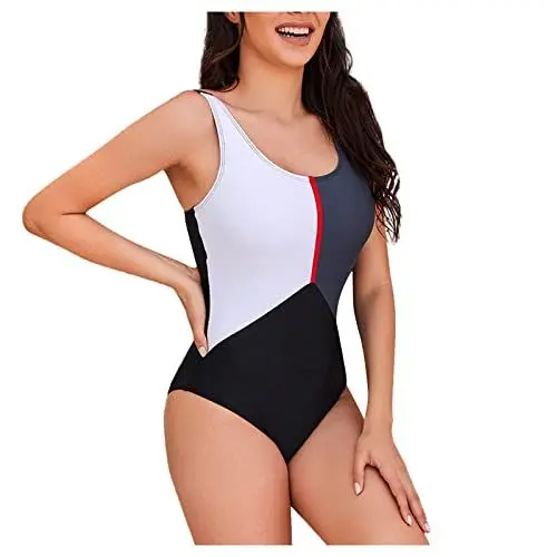 Produktbild: Badeanzug Damen, Badeanzüge Badeanzug Gemustert Mollige Frauen Sexy Push Up Badeanzüge Damen Bauchweg Shaping Sport Bademode Sommer Mode Swimsuit Badeanzug Mit Schwimmhilfe (A17,M)