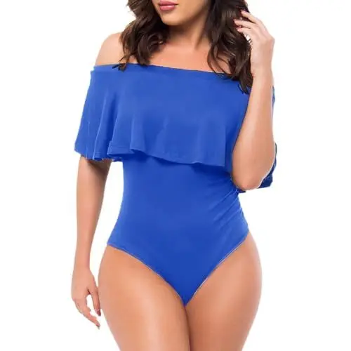 Produktbild: Badeanzug Mit Rüschen Einteiliger One-Shoulder-Träger Damen Bandeau Ruched Grössen Umstandsbadeanzug Schwangerschaft Sexy Oversize Monokini Badekleid Bademode (Blau,L)
