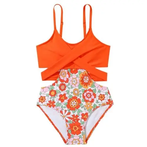 Produktbild: Badeanzug für Mädchen Sommer Sport Strand Cut-Out einteiliger Badeanzug einfarbiges Dicker Riemen Kinder-Bademode für Mädchen Hawaiianisches Badebekleidung Strandkleidung Geschenke 7-12 Jahre